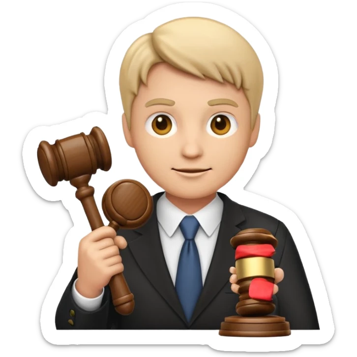 emoji style character representing a Legal Advisor holding a gavel or legal document sticker