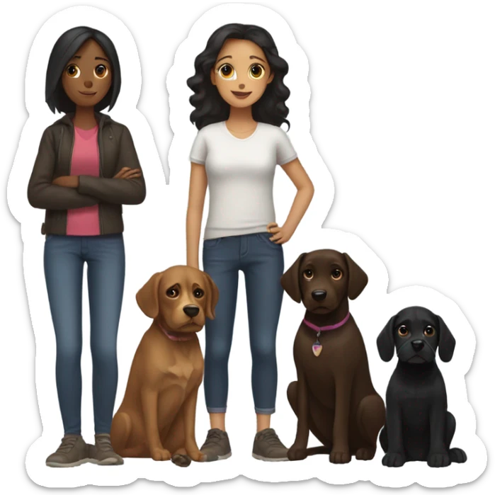 Girl with dark brown hair woth 1 black dog and 1 brown dog  sticker