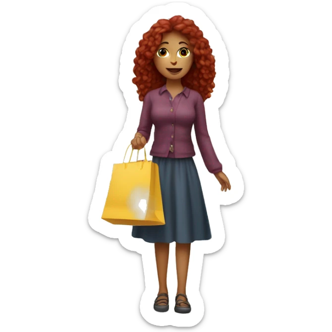 Long Burgundy haired girl, shopaholic, carrying a lot of shopping bags sticker