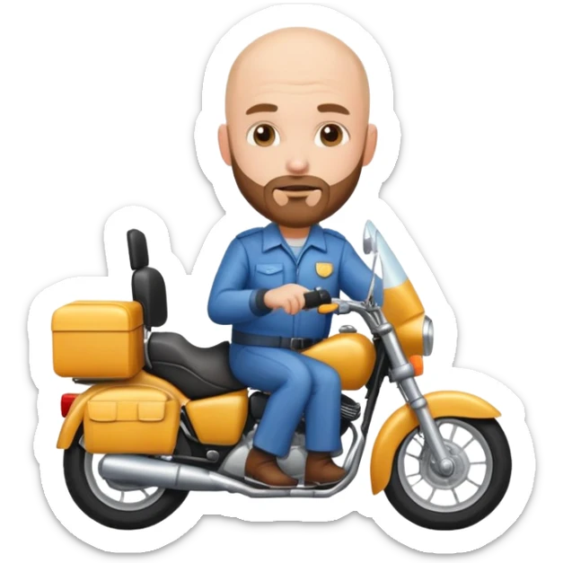un señor calvo con poca barba, de color blanco, en una moto como domiciliario sticker