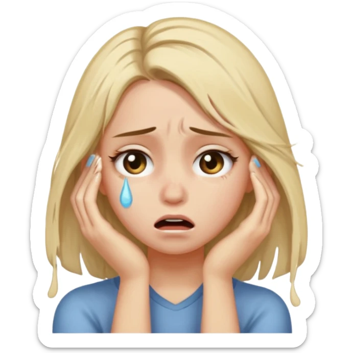 A girl ripping out her hair and pulling on it so hard with tears in her eyes sticker