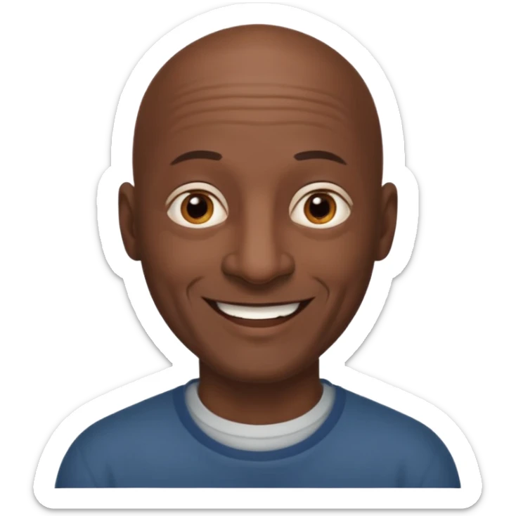 Black bald older man no facial hair brown eyes kind smile wide nose sticker