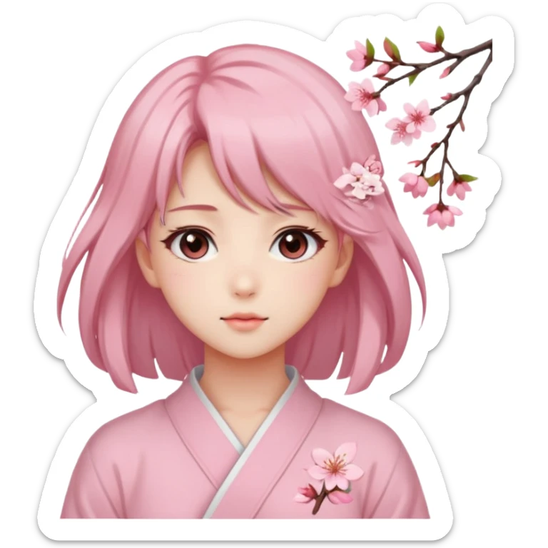 A Gorgeous Beautiful Anime Lady Sakura Cherry Blossom and Pretty Hair, pastelcore aesthetic  sticker