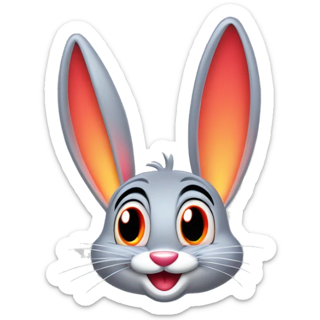 Cartoon in bright neon colours with pale red eyes happy chill eyes half open, in the style of Disney and loony tunes bugs bunny vector art clipart sticker