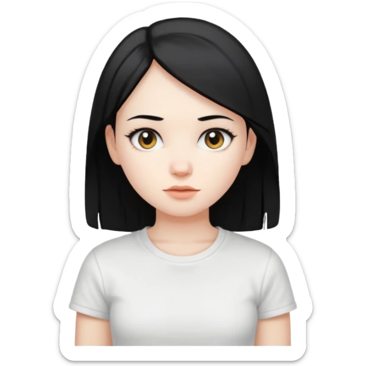 Straight black hair with white t-shirt girl sticker