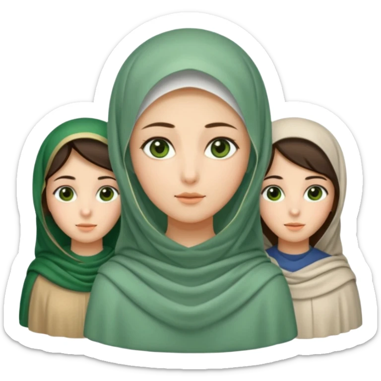 Three veiled girls, one of whom is tall and slightly brunette and has a slightly elongated face, the other is short, her face is oval and she has small eyes, her face is wheat to white, and the last one has an oval face and has beautiful green eyes. sticker