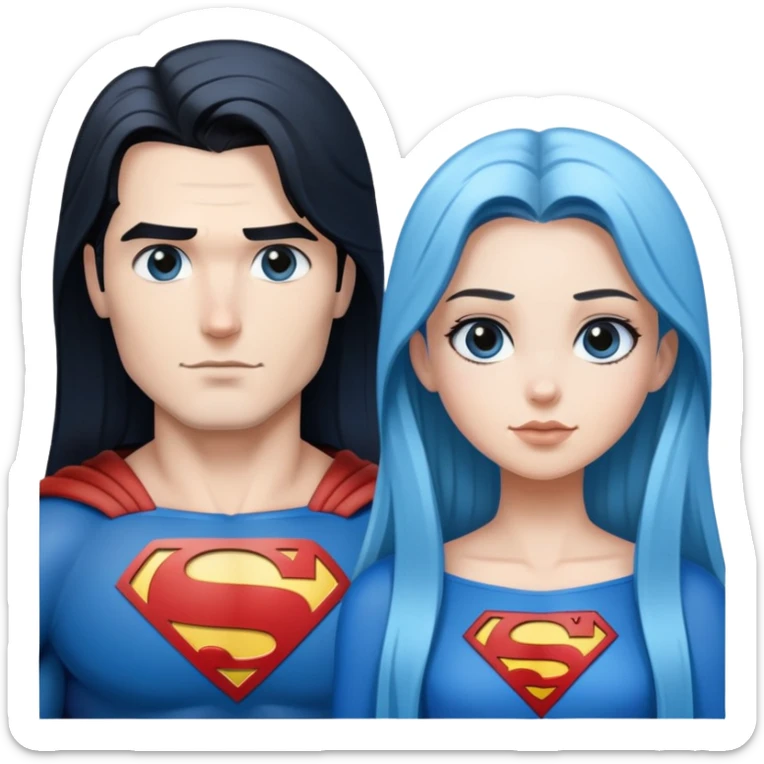 Superman-and-girl-with-black-faded-to-blue-straight-long-hair sticker