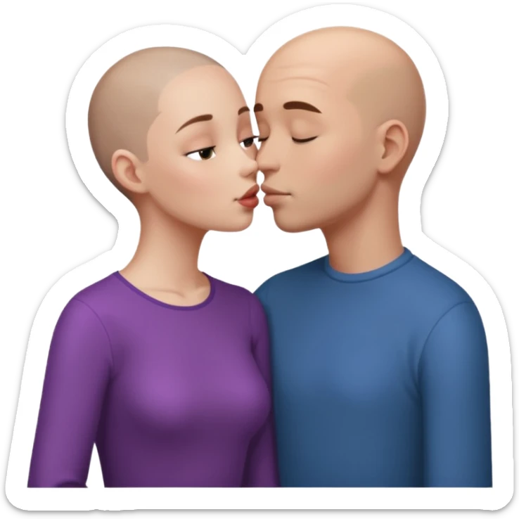 Tall Bald boy kissing girl who has straight brown hair sticker