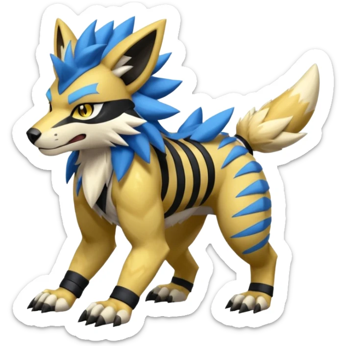 Shiny furry cool Zeraora-WereGarurumon-Obstagoon-fusion sticker