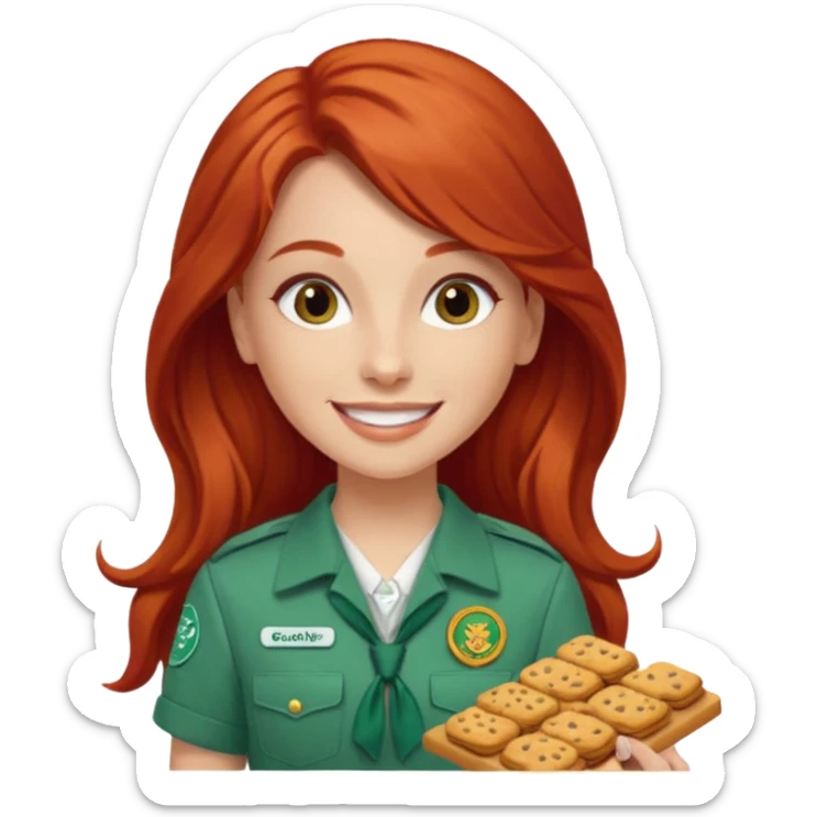 white girl scout with red long hair selling cookie at Wendy’s big sticker