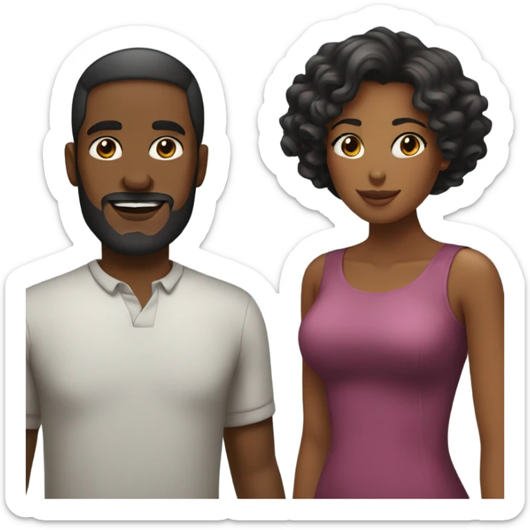 Black couple. Man with short hair and beard. Woman long wavy hair sticker