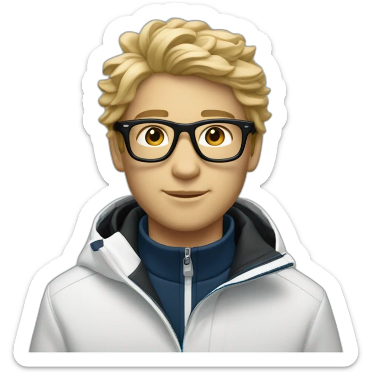 Un garçon blanc ,à das lunettes de ski, il a les cheveux noirs et survetement de lacoste sticker