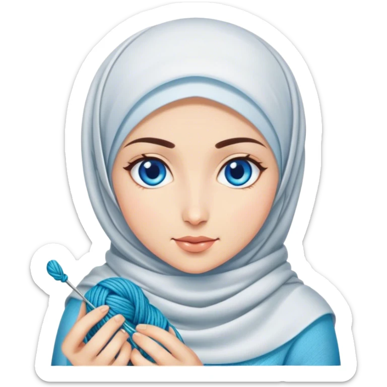 Turkish beautiful finish Konya girl blue eyes with shine hijab does knitting  sticker