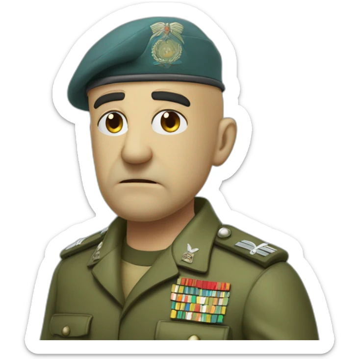 cyan beret bald angry 50 years old man no hair furious very angry frown with khaki idf uniform ultra furious sticker