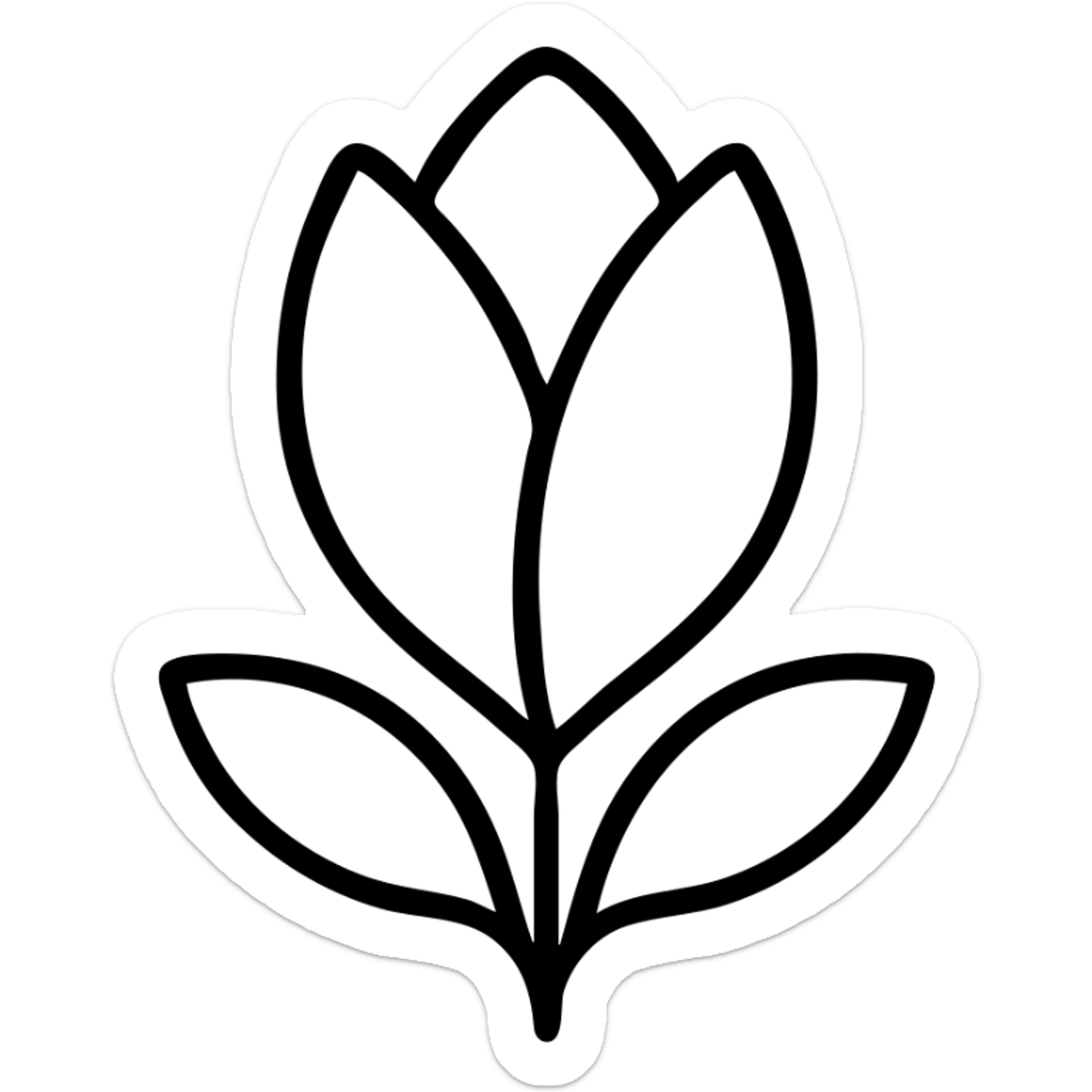 minimalist top-down view of a magnolia flower bud with soft white petals, fully visible against a plain white background, no extra details sticker