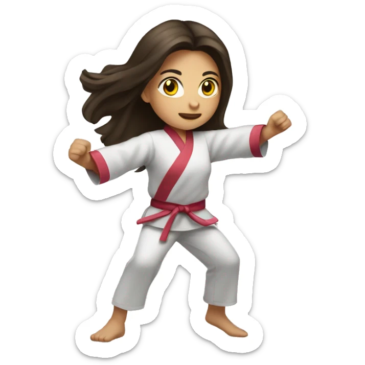 Girl doing power karate stance with her hands up and long, brunette hair sticker
