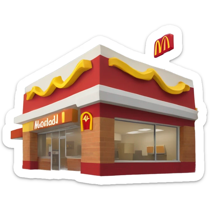“McDonald’s store with the iconic golden arches, a red and yellow color scheme, and a simple, recognizable design that captures the essence of a fast food restaurant.” sticker