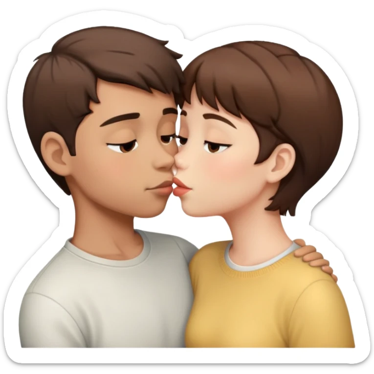 Couple boy and girl kiss . Girl with short hair , brown.  sticker