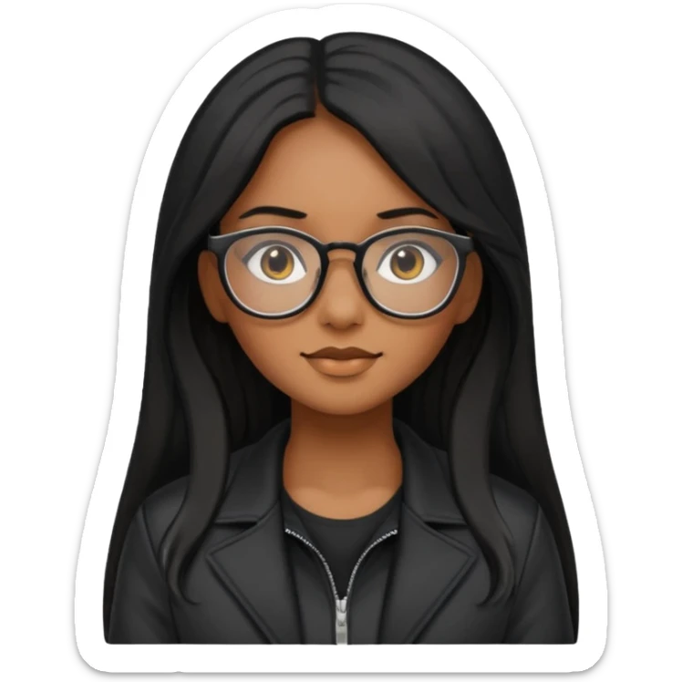 Brownskin girl with glasses and long black hair wearing glasses and a tight black jacket  sticker