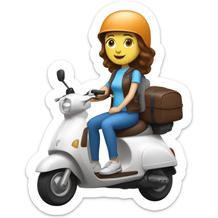 White women with Blue eyes and chocolate hair on a scooter in a helmet and summer clothes sticker