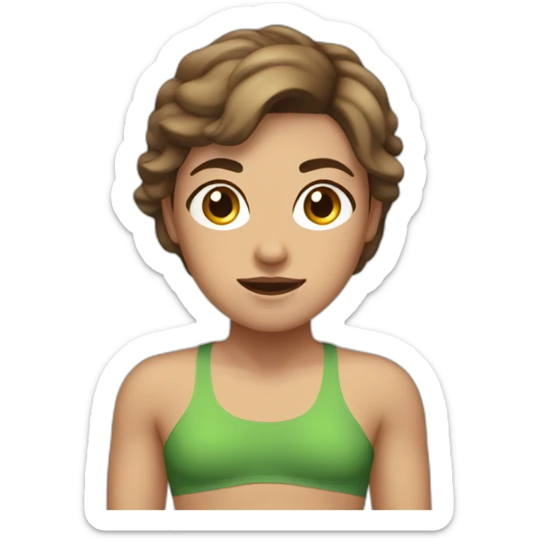 woman with muscles,short hair,tired eyes,brown hair, tight swimming trunks sticker