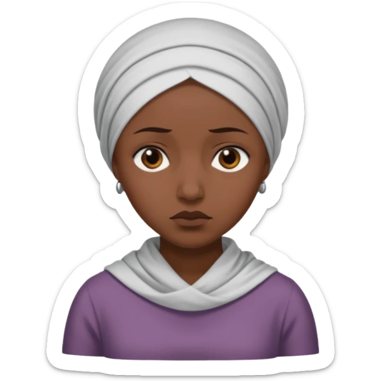 Emoji portrait of a female domestic slave. She has a sad expression and wears a plain dress with a headscarf. sticker