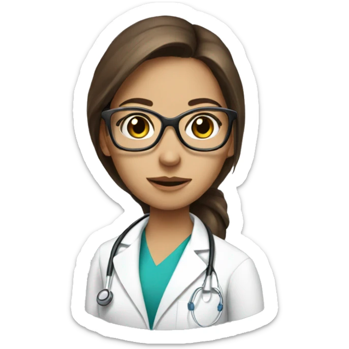 doctor girl with glasses, long brown hair in a medical mask sticker