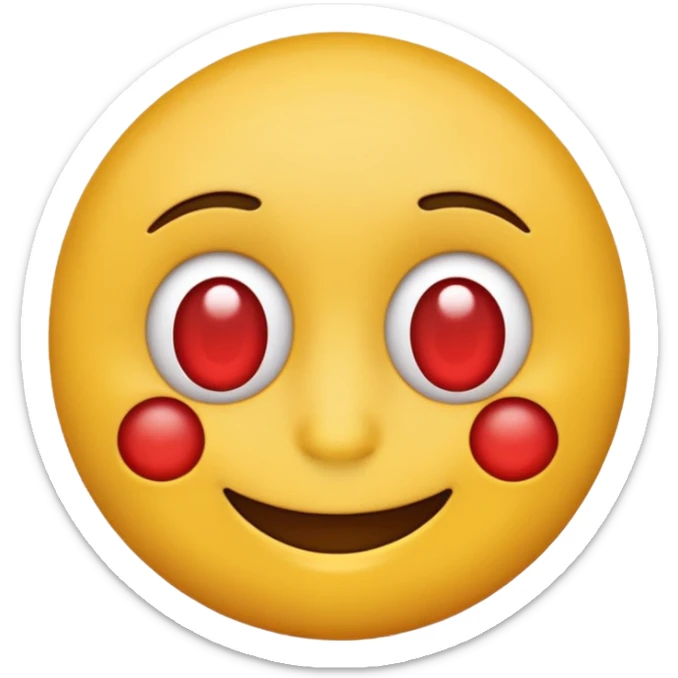 Make a yellow emoji smiling with red and tired eyes, under his nose there are white powder sticker