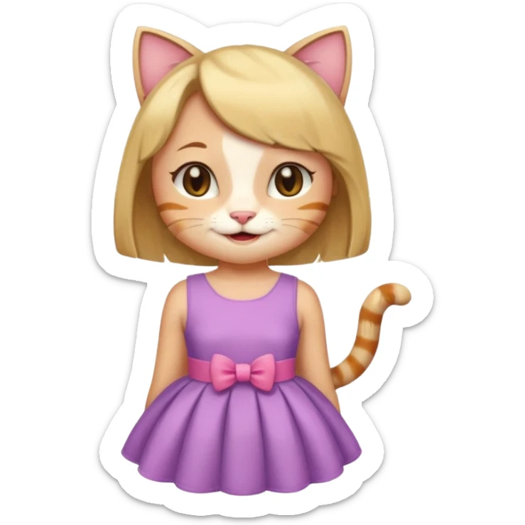 happy girl cat with a bob haircut wearing a birthday dress sticker