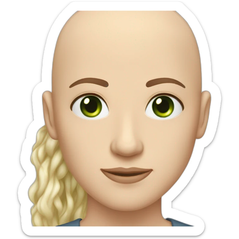 caucasian bald man with green eyes and a caucasian woman with long curly dark hair and brown eyes sticker