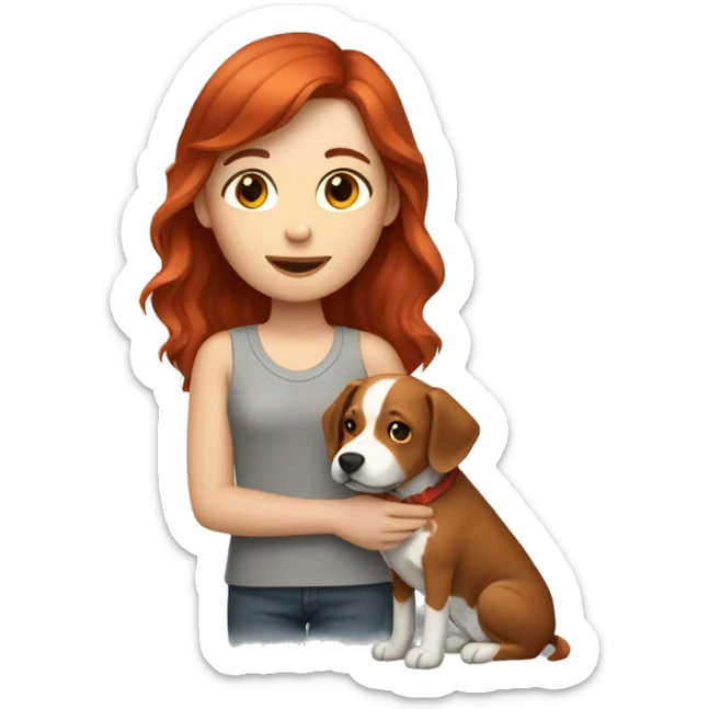 Brown-hair girl with red-hair dog sticker