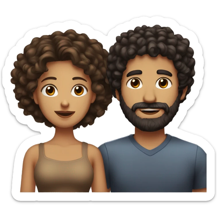 Guy with black curly hair and a beard and brown eyes and his wife with brown curly long hair and brown eyes and makeup on  sticker