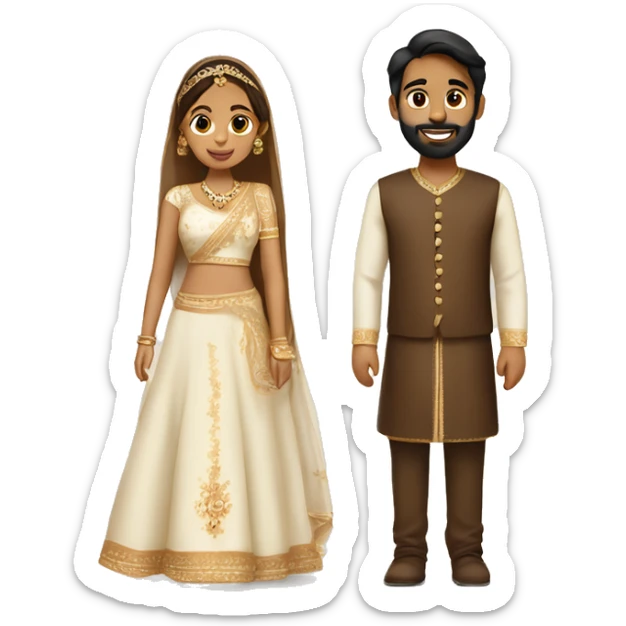 A couple and boy is brown and girl is white but little tan in punjabi wedding outfit sticker