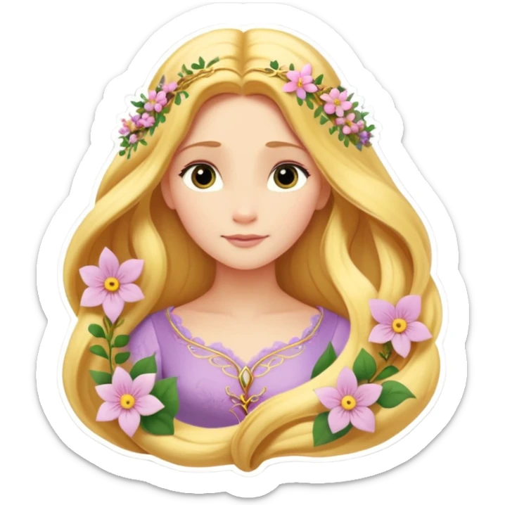 “Poster-style sticker, pastel green background. In the center: Rapunzel with long golden hair and flowers. On top: TAURUS. Below in cursive: ‘Nature’s Princess’. At the bottom: ‘Grounded, loving, graceful.’ 🌿🌸✨”high quality sticker
