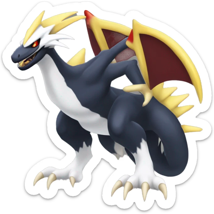 Black Cool Edgy Nargacuga-Garchomp-Absol Fakémon  with White and Red and yellow Edgy markings sticker