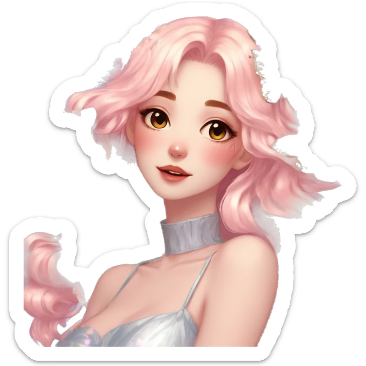 gorgeous shiny blushing anime lady with butterflies and beautiful hair fairycore high quality detailed vogue trending aesthetic sticker