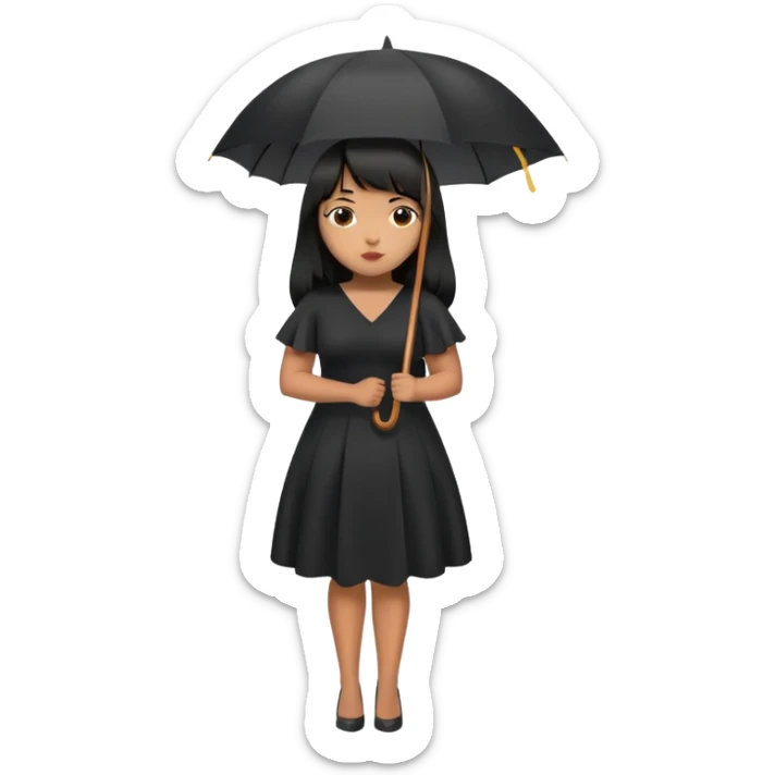 Latina girl with bangs black long hair plus size black dress with umbrella  sticker