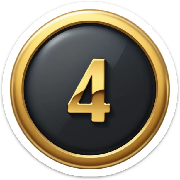 Make a round badge for a paid subscription out of black stone and gold with the number 4 sticker