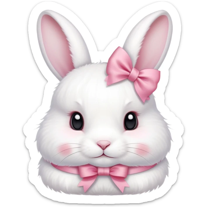 a cute white bunny with pink blush and a pink ribbon on the white rabbit's head sticker