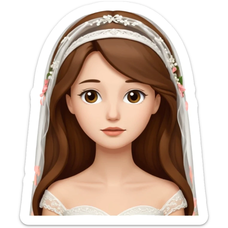 Blonde skin bride with a long veil with brown hair with a chin on her face sticker