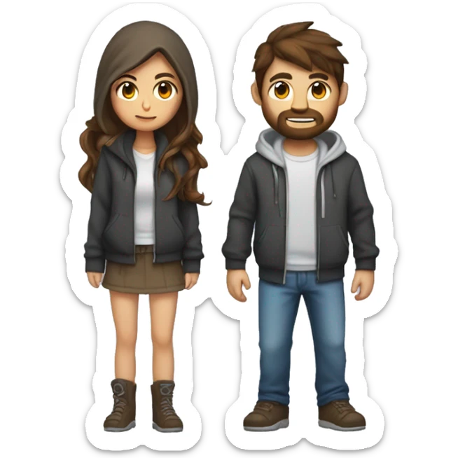Female girl with long brown hair in hoodie gaming with male guy short brown hair and scruff with gamer controller sticker