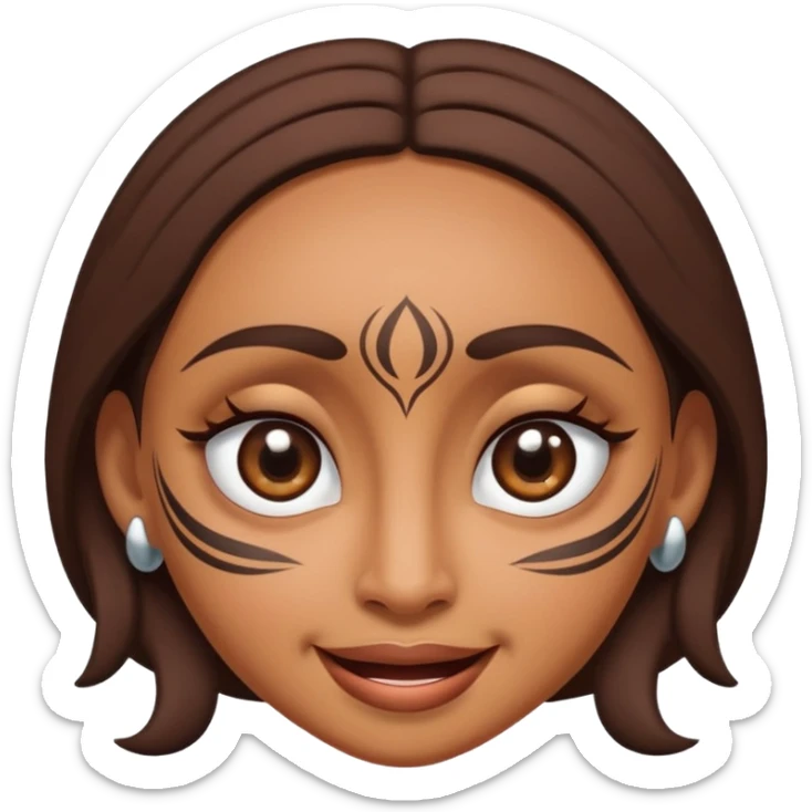 brown Maori female face doing a female pukana, big eyes and upside down smile sticker