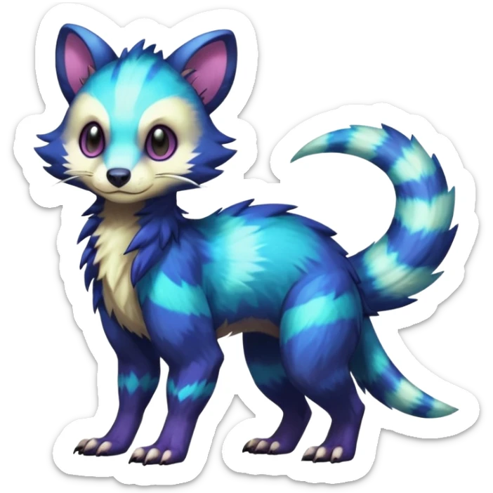 Colorful translucent luminescent glowing Trico-Sergal-Furret-Ferret-Wolverine-Vernid-furry-fursona-fusion-Fakemon-animal-hybrid-creature, full body sticker
