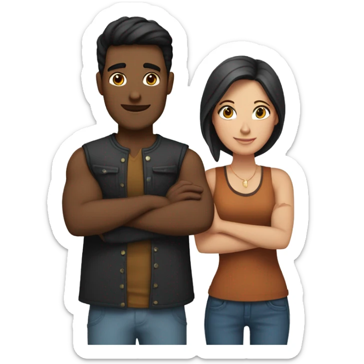Couple with arms around each other; white woman with blue eyes and brown hair, Indian man with black hair  sticker