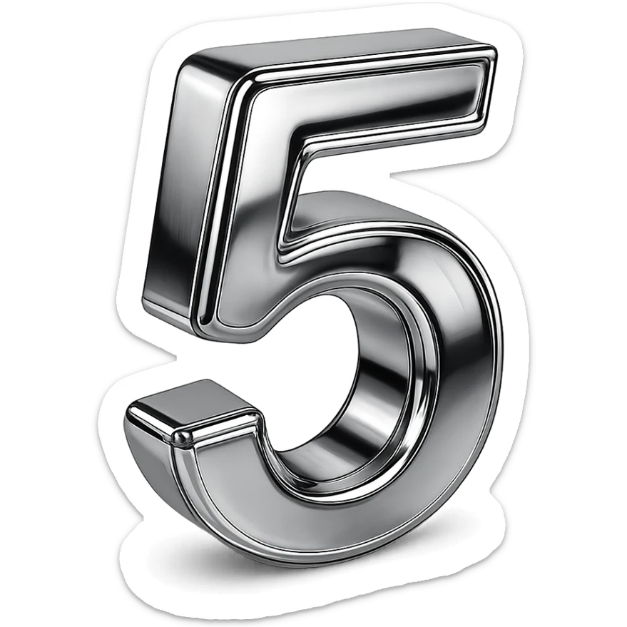 number 5 in chrome 3D emoji style sticker