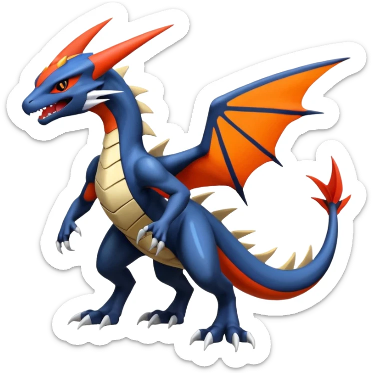 Handsome cool badass edgy Latias-Litten-Garchomp-Giratina-Pokémon-Fakémon-fusion-hybrid-creature, full body sticker