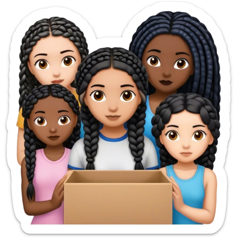 1 Chinese girl, 1 black and white girl, 2 black girls with box braids, and 1 white girl with brown hair  sticker