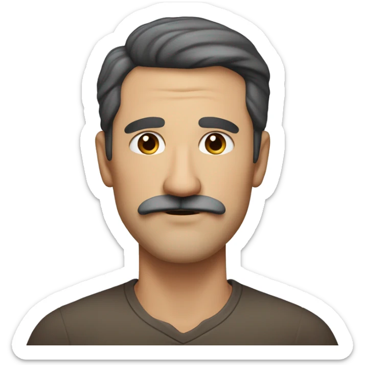 Kind face of a middle-aged man with dark hair, mustache, fair skin, brown eyes sticker