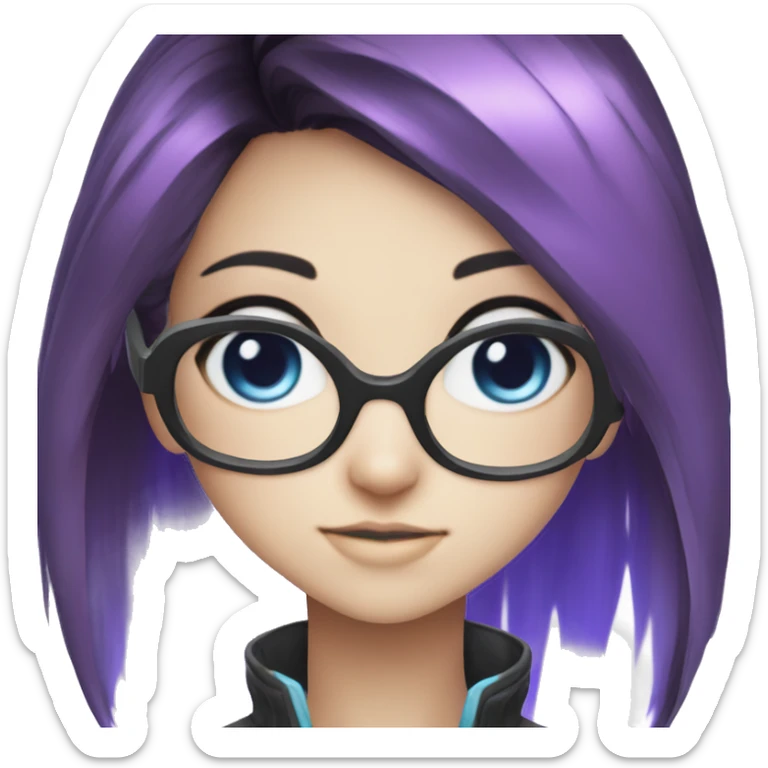 akiba-cyber-girl-purple-and-black-split-dyed-hair-blue-eyes-glasses sticker