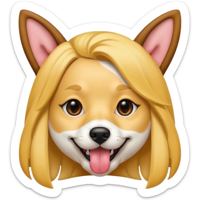 model girl with dog ears and dog tongue, styled like the iOS emoji Snapchat dog mask, simple and expressive sticker